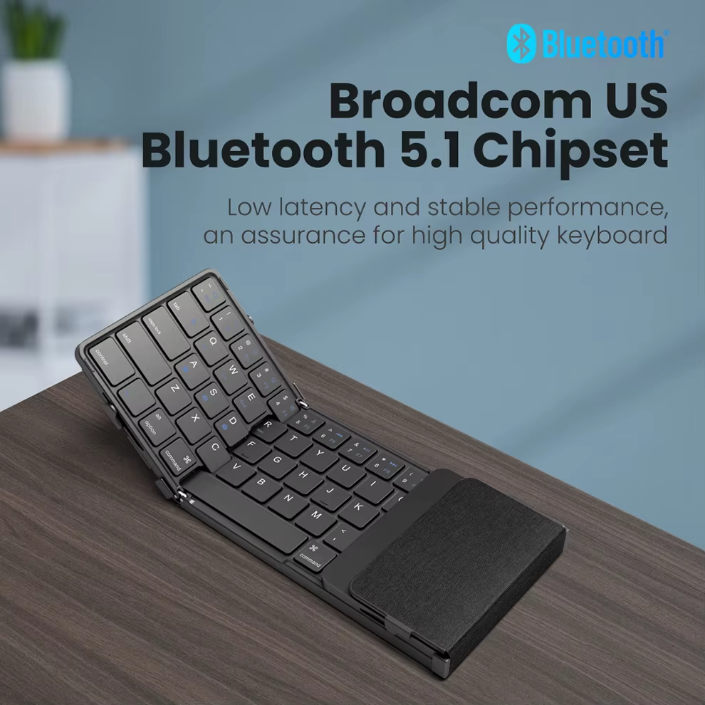 Folding Bluetooth Keyboard with Touchpad Wireless Foldable Keyboard with PU Leather for Ios Android Windows,Support 3 Devices