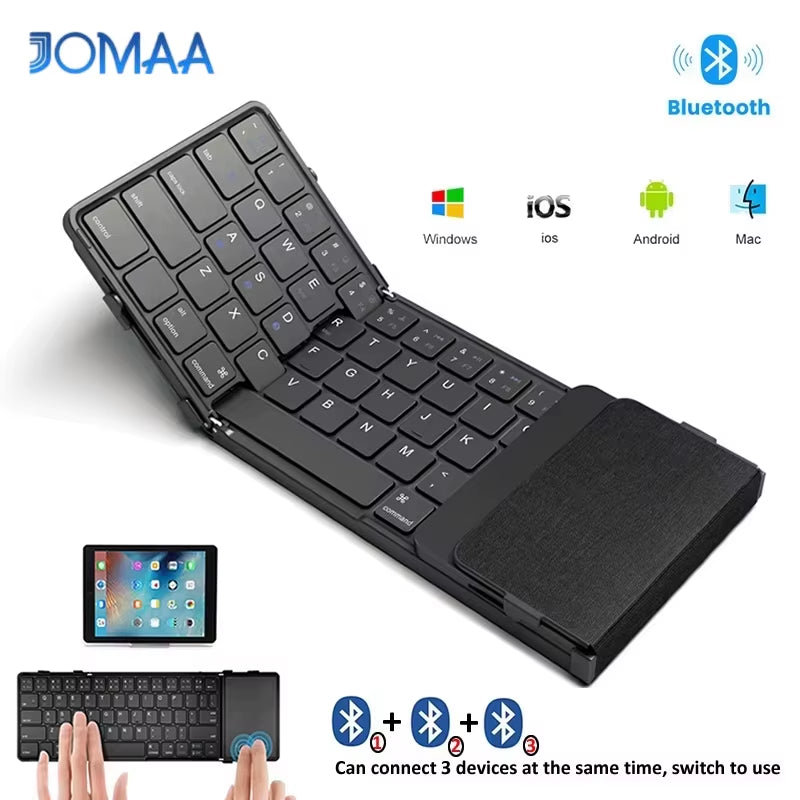 Folding Bluetooth Keyboard with Touchpad Wireless Foldable Keyboard with PU Leather for Ios Android Windows,Support 3 Devices